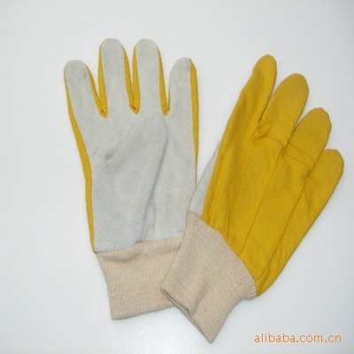 【本色磨砂牛二層羅紋口,黃色布背花園手套,無里】價格,廠家,圖片,防護手套,南通紐萊頓皮革制品銷售部-